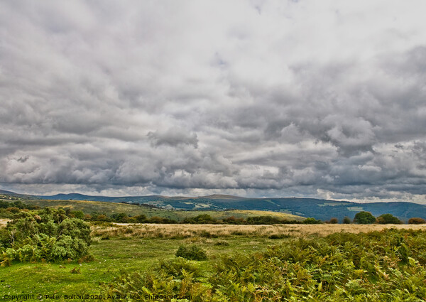 Dartmoor landscape with rainclouds, Devon, UK. Picture Board by Peter Bolton