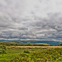 Buy canvas prints of Dartmoor landscape with rainclouds, Devon, UK. by Peter Bolton