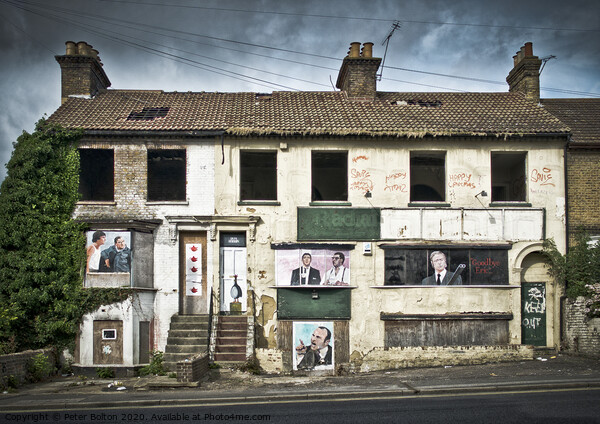 Empty and derelict victorian terrace of houses used as a canvas by local artists at Southend on Sea, Essex, UK. Picture Board by Peter Bolton