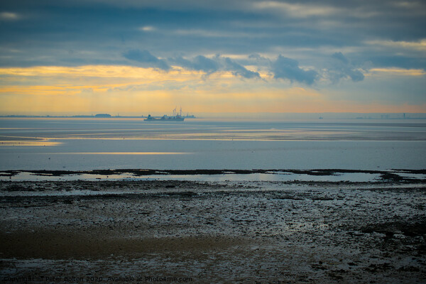 Evening on the Thames estuary from Thorpe Bay,Essex, looking towards Kent coastline Picture Board by Peter Bolton
