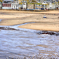 Buy canvas prints of St. Ives Harbour at low tide viewed from the Harbour Beach. Cornwall, UK. by Peter Bolton
