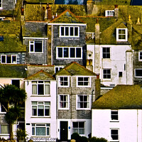 Buy canvas prints of A detail picture of houses rising up from the harbour at St. Ives, Cornwall. by Peter Bolton