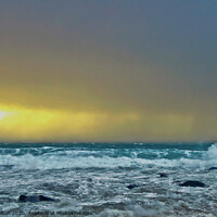 Buy canvas prints of A Sudden squall hits Porthmeor Beach, St. Ives, Co by Peter Bolton