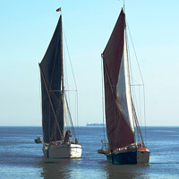 Buy canvas prints of Thames sailing barges off Southend on Sea pier, Es by Peter Bolton
