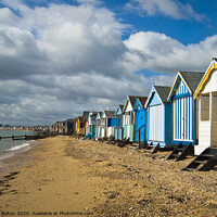 Buy canvas prints of Beach huts at Thorpe Bay, Thames Estuary, Essex, UK by Peter Bolton