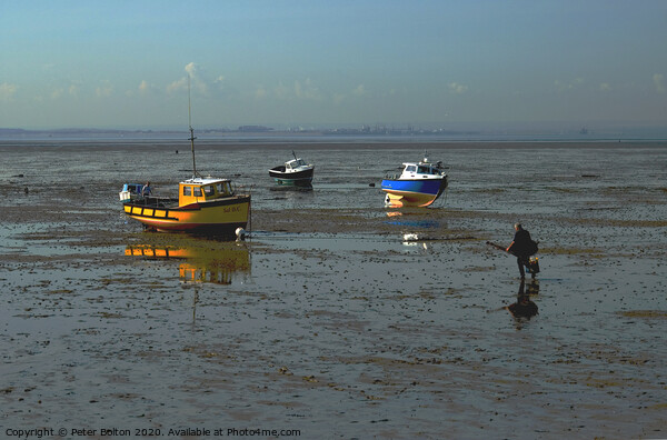 Waiting for the tide at Thorpe Bay, Essex, UK Picture Board by Peter Bolton