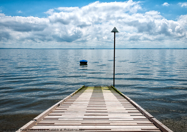 Seascape with jetty at Thorpe Bay, Essex, UK. Picture Board by Peter Bolton
