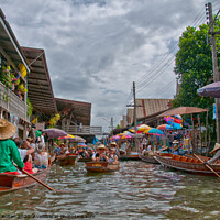 Buy canvas prints of A floating market in Bangkok, Thailand. by Peter Bolton
