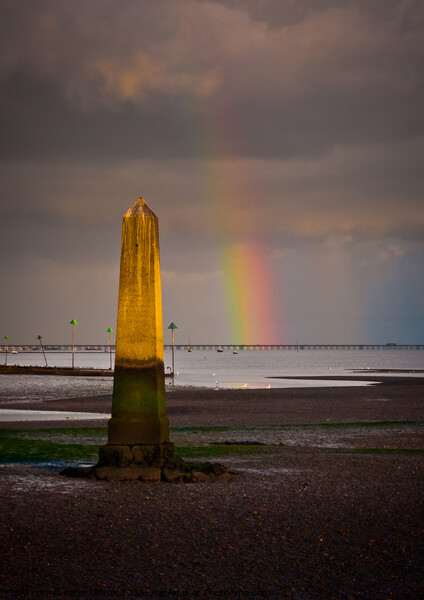 'The Crowstone' on the Thames Estuary foreshore at Chalkwell Beach, Southend on Sea, Essex, UK. Picture Board by Peter Bolton