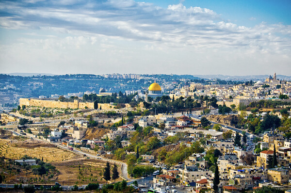 City of Jerusalem from one of the surrounding hills, Israel. Picture Board by Peter Bolton