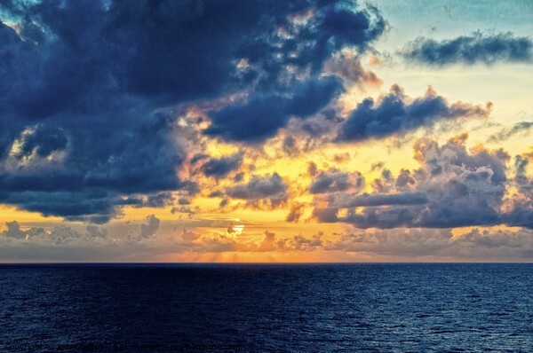 Sunset after a stormy day, St. Vincent, Caribbean Picture Board by Peter Bolton