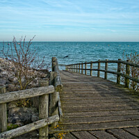 Buy canvas prints of Wooden walkway leading to East Beach at Shoeburyness, Essex, UK. by Peter Bolton