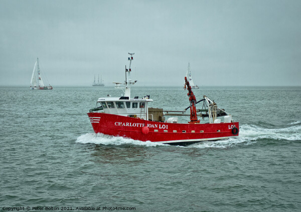 'Charlotte Joan' cockle fishing boat off Southend on Sea, Essex, UK. Picture Board by Peter Bolton