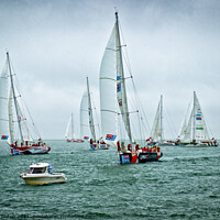 Buy canvas prints of Start of the Round the World Clipper Race 2019-20 at Southend on Sea, Essex, UK. by Peter Bolton