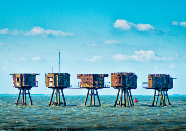 The Maunsell Forts are WWII armed towers built at 'Red Sands' in The Thames Estuary, UK. Picture Board by Peter Bolton