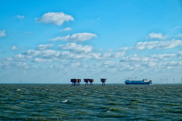The Maunsell Forts, WWII armed towers built at 'Red Sands' in The Thames Estuary, UK. Picture Board by Peter Bolton