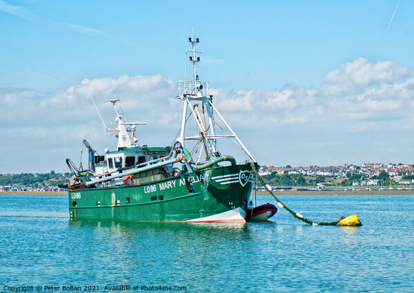 Fishing boat Mary Amelia LO86 moored of Leigh on Sea, Essex Picture Board by Peter Bolton