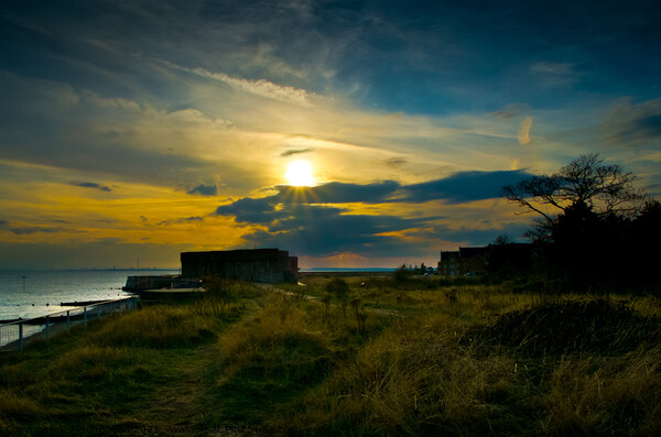 Sunset over the Garrison at Shoeburyness, Essex. Picture Board by Peter Bolton
