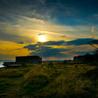 Buy canvas prints of Sunset over the Garrison at Shoeburyness, Essex. by Peter Bolton