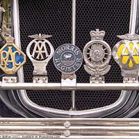 Buy canvas prints of Classic car  badge bar on Morris vintage car. by Peter Bolton