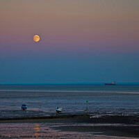 Buy canvas prints of Full moon over the beach at Thorpe Bay, Southend on Sea, Essex, UK. by Peter Bolton