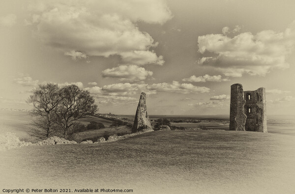 Ruins of Hadleigh Castle, Essex, UK. Monochrome process. Picture Board by Peter Bolton