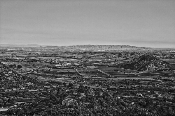 Countryside near Malaga, Spain. Black and white. Picture Board by Peter Bolton