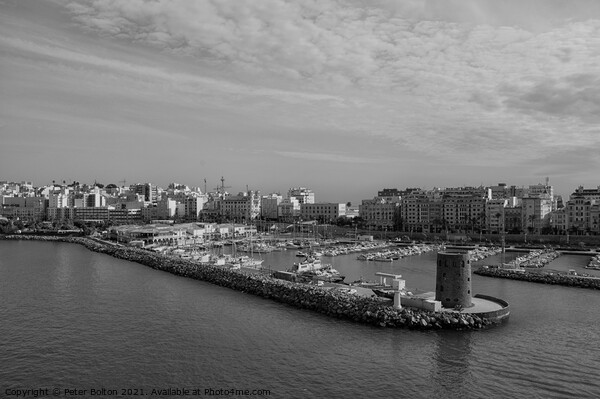 Entrance to the marina, Casablanca, Morocco. Black and white, Picture Board by Peter Bolton