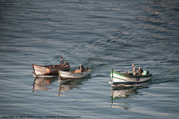 Local fishing boats return to harbour, Casablanca, Morocco. Picture Board by Peter Bolton