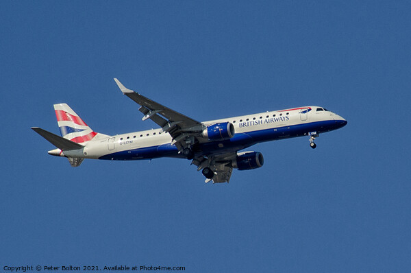The Embraer 170 - BA City Flyer over London City A Picture Board by Peter Bolton