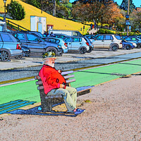 Buy canvas prints of Graphic digital artwork - Street performer resting by Peter Bolton
