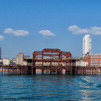 Buy canvas prints of Ruins of West Pier from the sea at Brighton, Sussex, UK. by Peter Bolton