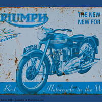 Buy canvas prints of Vintage enamel sign showing Triumph motorcycle by Peter Bolton