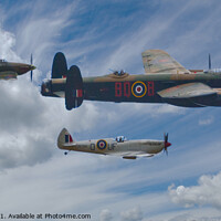 Buy canvas prints of Spitfire, Hurricane and Lancaster Bomber. Battle of Britain Memorial Flight. by Peter Bolton
