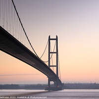 Buy canvas prints of Misty sunrise at the Humber bridge by Angela Redrupp