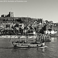 Buy canvas prints of St Marys Church and Galleon Whitby by Nige Morton