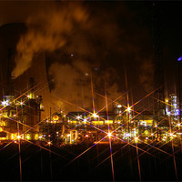 Buy canvas prints of Chemical Works at night by David Borrill