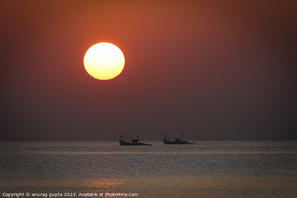 sunset and the fishing boats Picture Board by anurag gupta