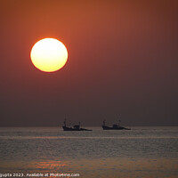 Buy canvas prints of sunset and the fishing boats by anurag gupta