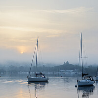 Buy canvas prints of Yachts on Windermere - Misty Sunrise by Chester Tugwell
