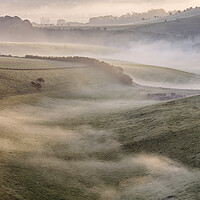 Buy canvas prints of Mist Snakes Through Steyning Bowl by Chester Tugwell