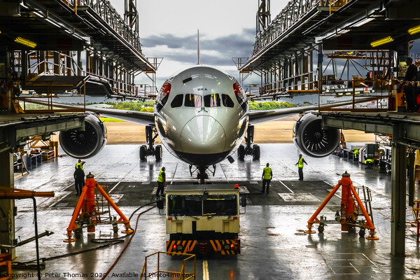 British Airways G-ZBKA  Boeing 787-8 in its hangar Picture Board by Peter Thomas