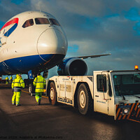 Buy canvas prints of 787 dreamliner and tow team by Peter Thomas
