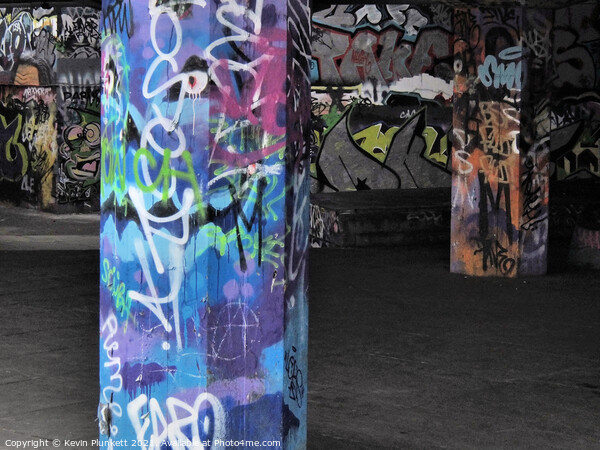 A graffiti covered walls and pillars of  London Picture Board by Kevin Plunkett