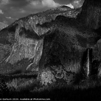 Buy canvas prints of Yosemite Valley with Bridalveil Falls, Black and W by harry van Gorkum