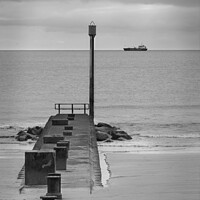 Buy canvas prints of Mablethorpe breakwater and ship by Heather Sheldrick