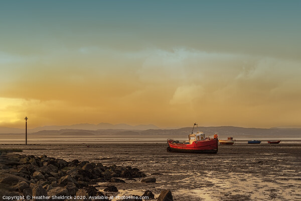 Morecambe Bay Boats At Sunset Picture Board by Heather Sheldrick