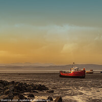 Buy canvas prints of Morecambe Bay Boats At Sunset by Heather Sheldrick