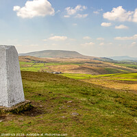 Buy canvas prints of Trig Point on Weets Hill with Pendle Hill in Background by Heather Sheldrick