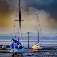Buy canvas prints of Morecambe Bay Yachts at Low Tide Sunset by Heather Sheldrick